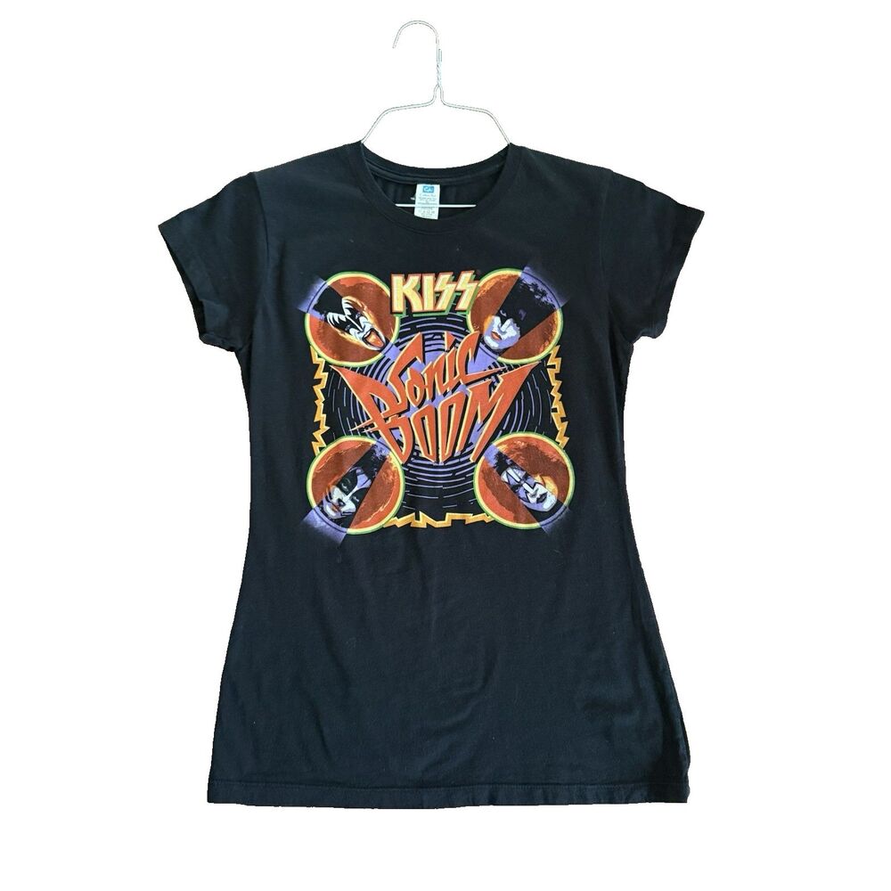 KISS Sonic Boom 2010 Women's XL Rock Concert Graphic Tee Cotton Ace Tag Black
